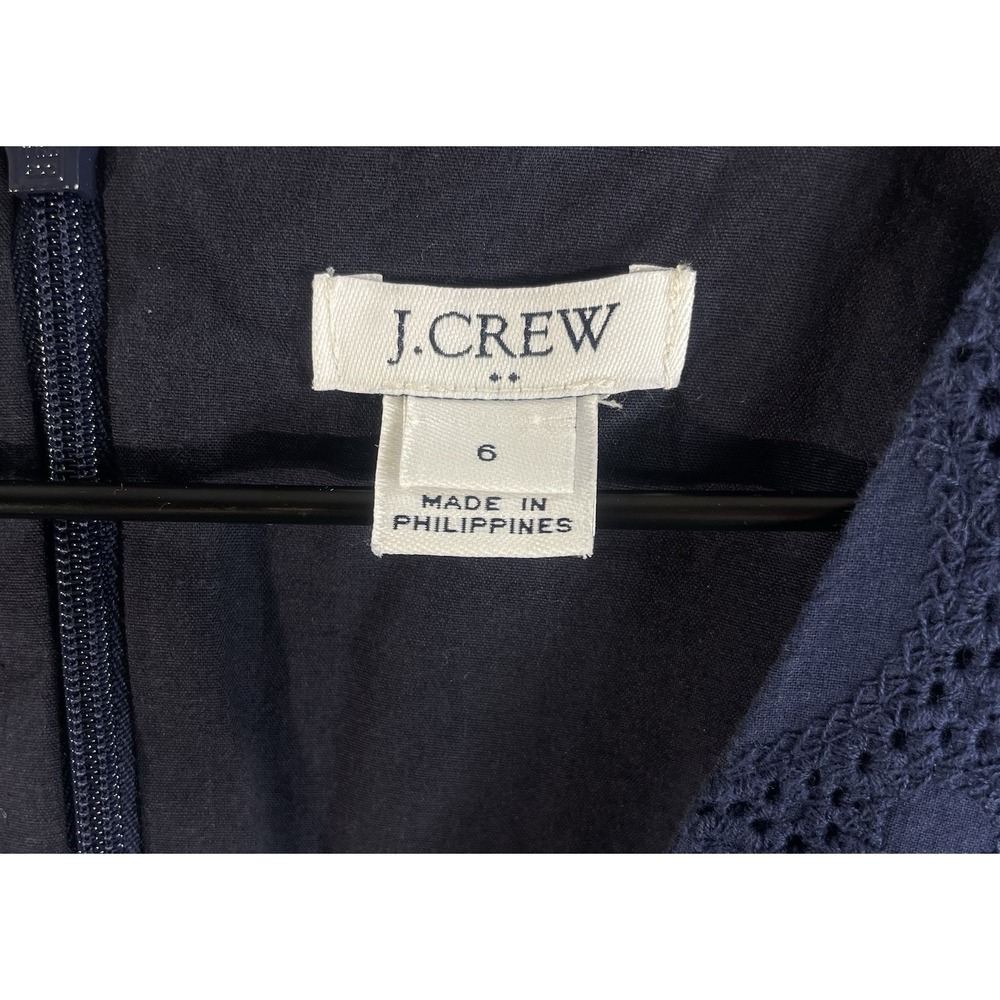 J Crew Dress Women's 6 Shift Crochet Career Navy Eyelet Sheath Overlay - Picture 3 of 7
